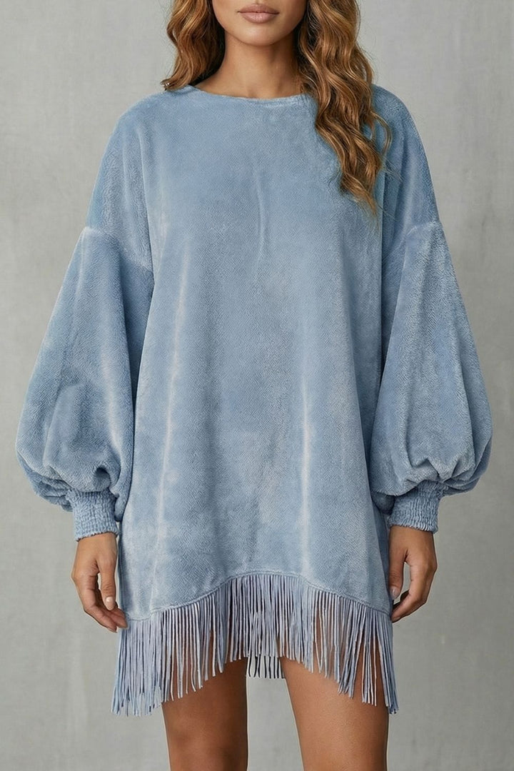 Bellurie – Mini-abito con Maniche Voluminose e Frange